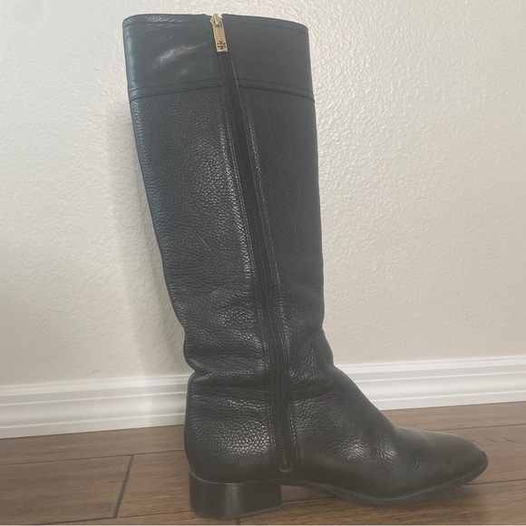 Tory Burch black grained leather riding boots zip up knee high boots vintage - Picture 4 of 16